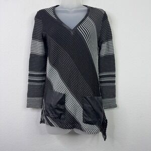 Donna Degnan Shirt Women S Gray Striped Faux Leather Asymmetrical Whimsigoth Art